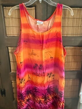 Vibrant Orange-Pink Sunset Tropical Cover-Up/Summer Mini Dress - Large